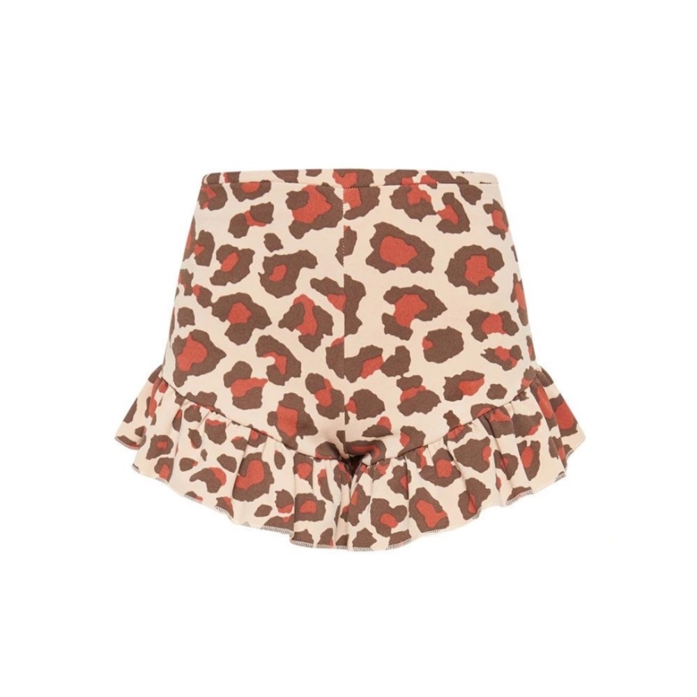 PrettyLittleThing Brown Leopard Print Extreme Frill Hem Short